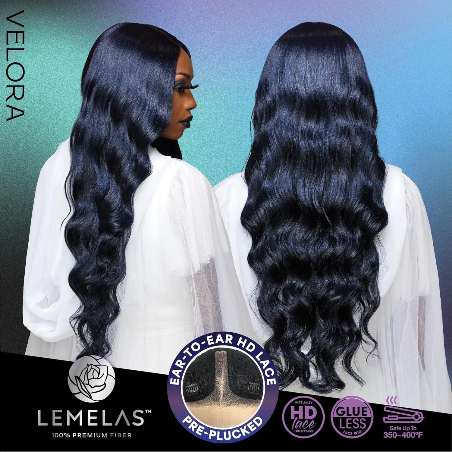 imageSensationnel Lemelas Lace Wig Velora 5 Inch Deep Parting Glueless Ear to Ear Synthetic with Natural Density Preplucked Hairline ASTRALBLACKSHADOWPLUM