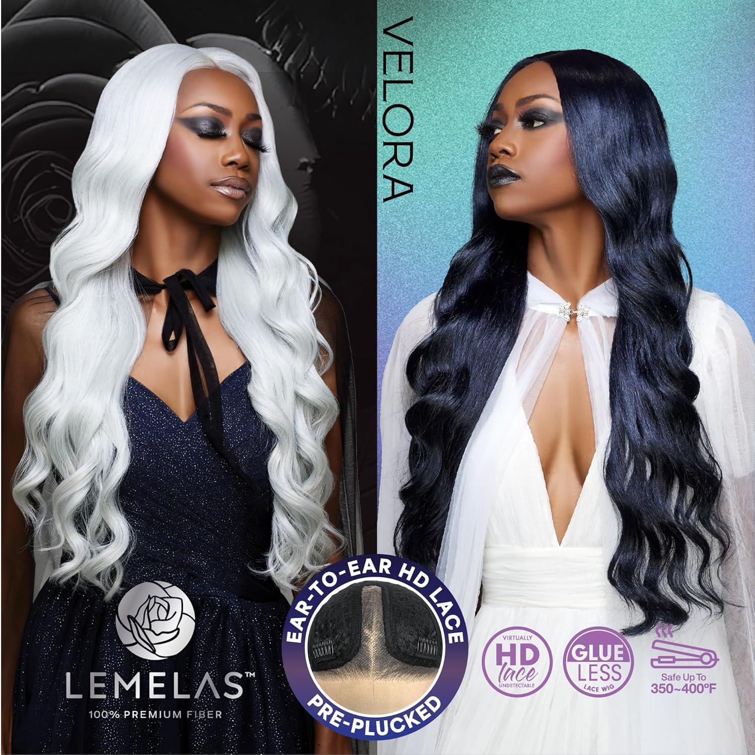 imageSensationnel Lemelas Lace Wig Velora 5 Inch Deep Parting Glueless Ear to Ear Synthetic with Natural Density Preplucked Hairline ASTRALBLACKSHADOWPLUM