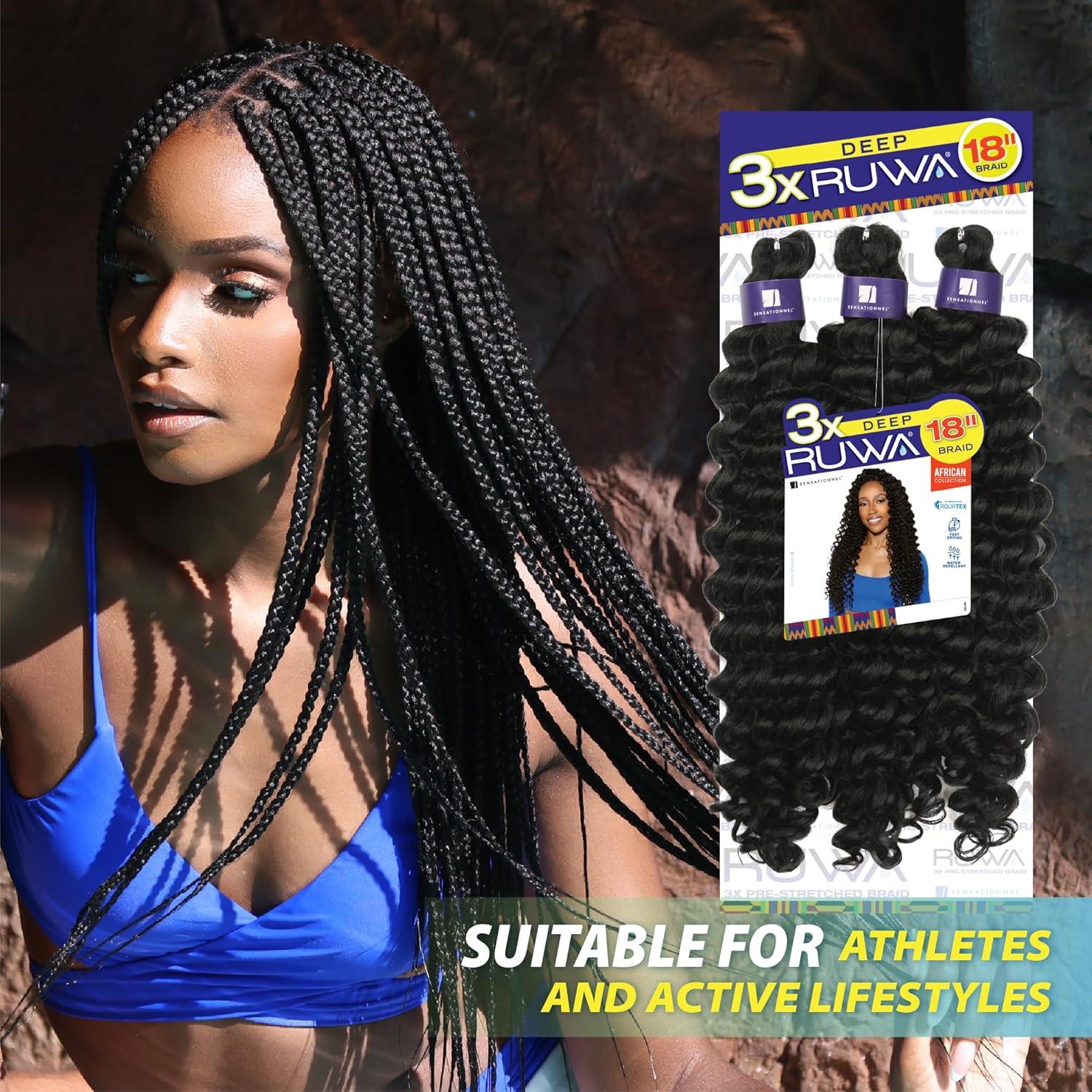 imageSensationnel Ruwa prestretched braiding hair 3x deep 18 inch water repellent kanekalon fast dry synthetic sports itch free 1 pack 1 JETBLACK27 HONEYBLONDE