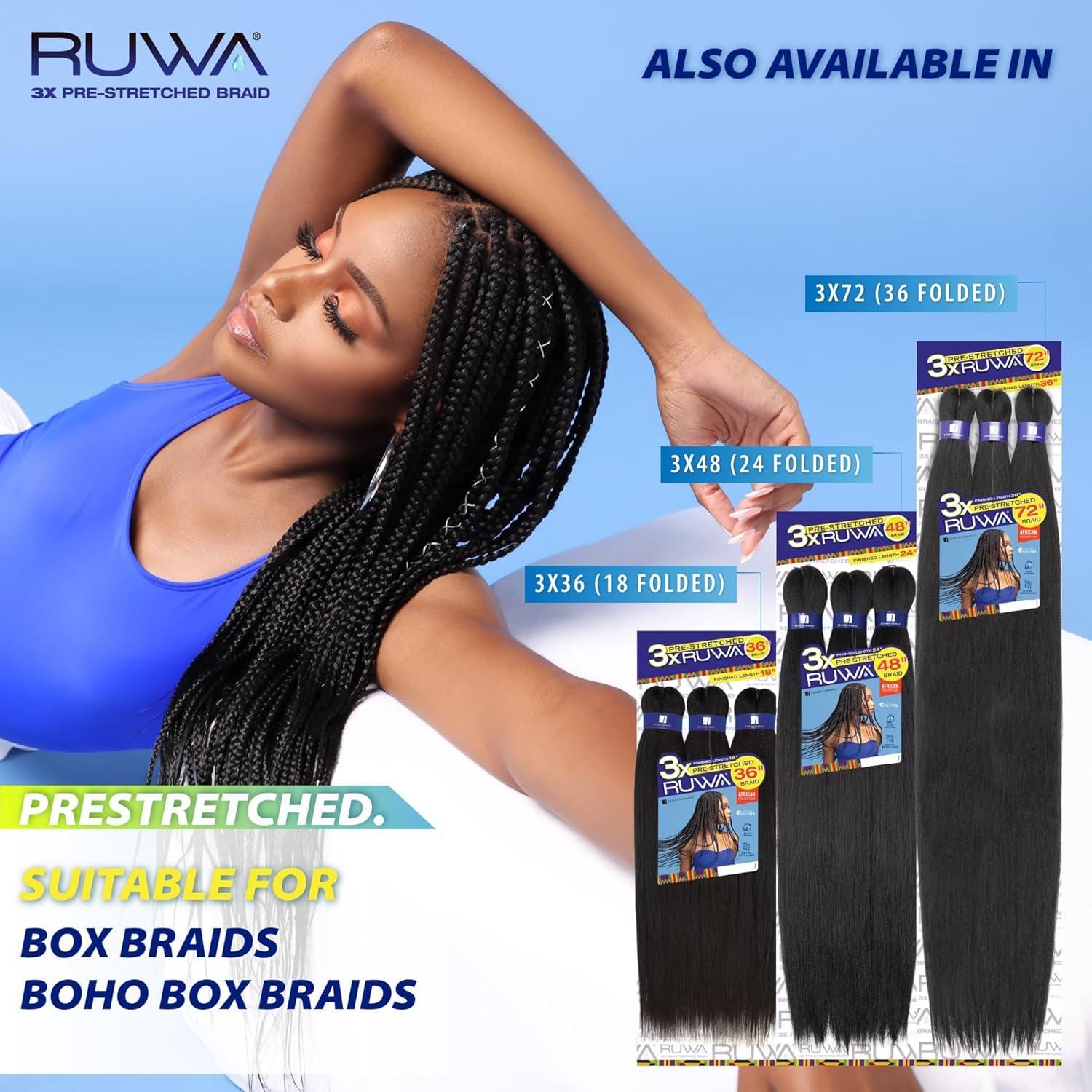 imageSensationnel Ruwa prestretched braiding hair 3x deep 18 inch water repellent kanekalon fast dry synthetic sports itch free 1 pack 1 JETBLACKSM1B27