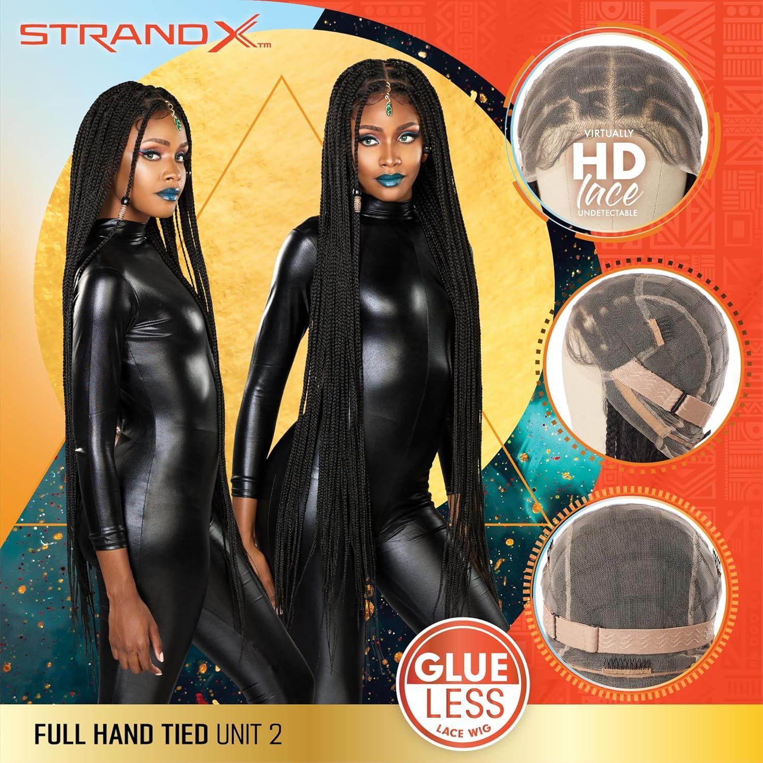 imageSensationnel Strand X Full Braided Lacewig Unit 2 Box Braid Style Hand Tied Kanekalon HD Glueless Wig 1 JETBLACK1B OFFBLACK
