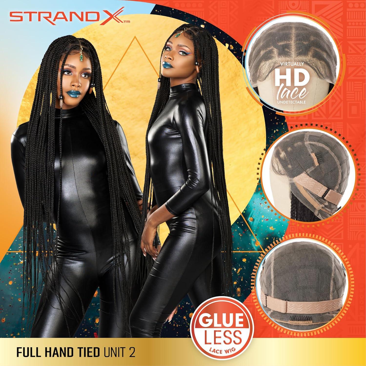 imageSensationnel Strand X Full Braided Lacewig Unit 2 Box Braid Style Hand Tied Kanekalon HD Glueless Wig 1 JETBLACK613 BLONDE
