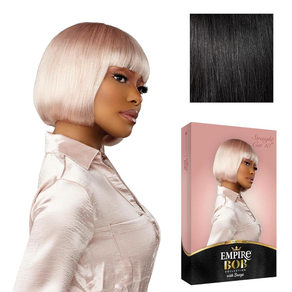 imageSensationnel Empire Bob Humanhair Wig Straight Cut Face Framing Mesh Cap for Comfort With Bangs 10 inch 1 JETBLACK1 JETBLACK