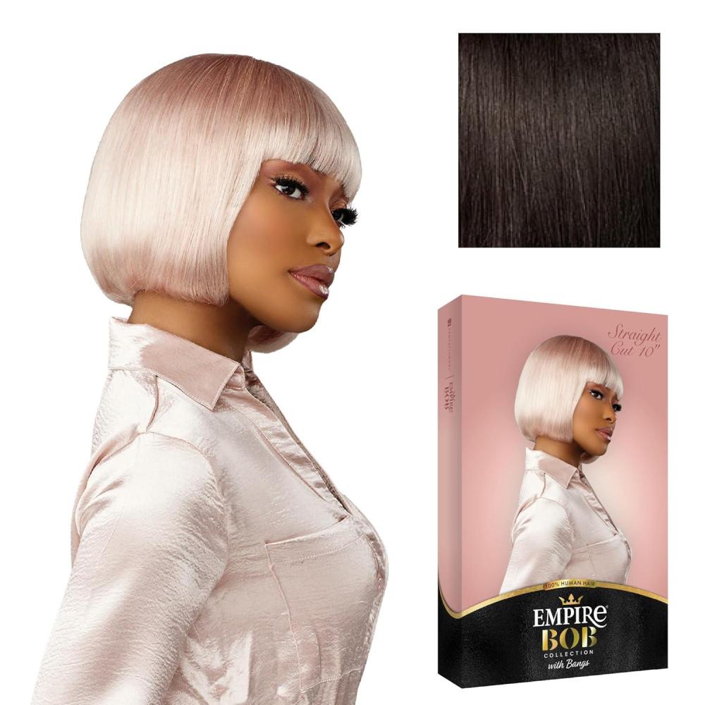 imageSensationnel Empire Bob Humanhair Wig Straight Cut Face Framing Mesh Cap for Comfort With Bangs 10 inch 1 JETBLACK2 DARKBROWN