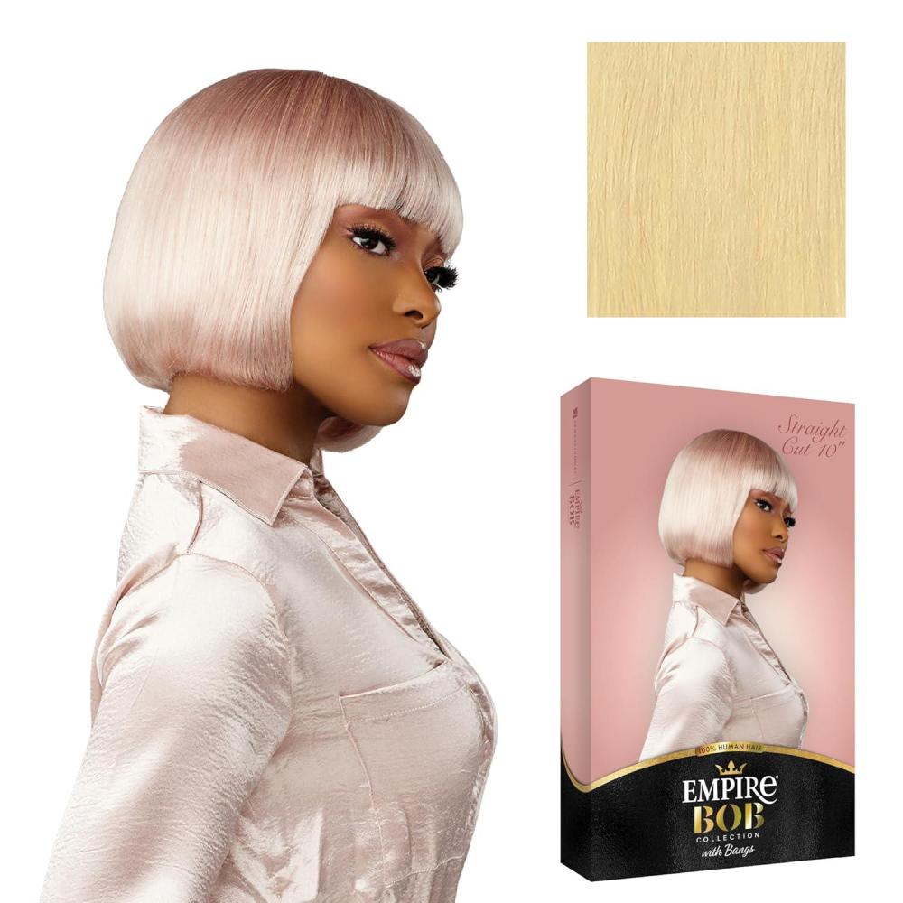 imageSensationnel Empire Bob Humanhair Wig Straight Cut Face Framing Mesh Cap for Comfort With Bangs 10 inch 1 JETBLACKBLEACHEDBLONDE