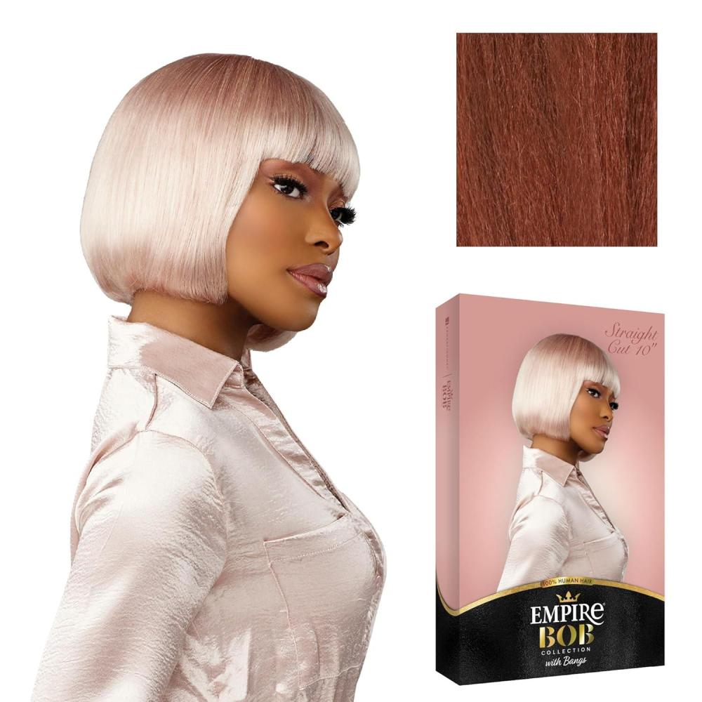 imageSensationnel Empire Bob Humanhair Wig Straight Cut Face Framing Mesh Cap for Comfort With Bangs 10 inch 1 JETBLACKCOPPERCHARM