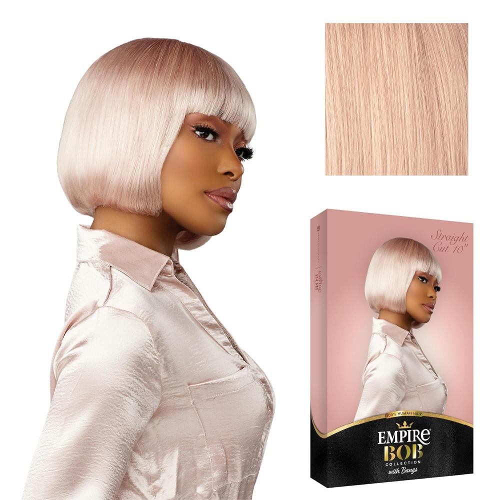 imageSensationnel Empire Bob Humanhair Wig Straight Cut Face Framing Mesh Cap for Comfort With Bangs 10 inch 1 JETBLACKSILVERPINK