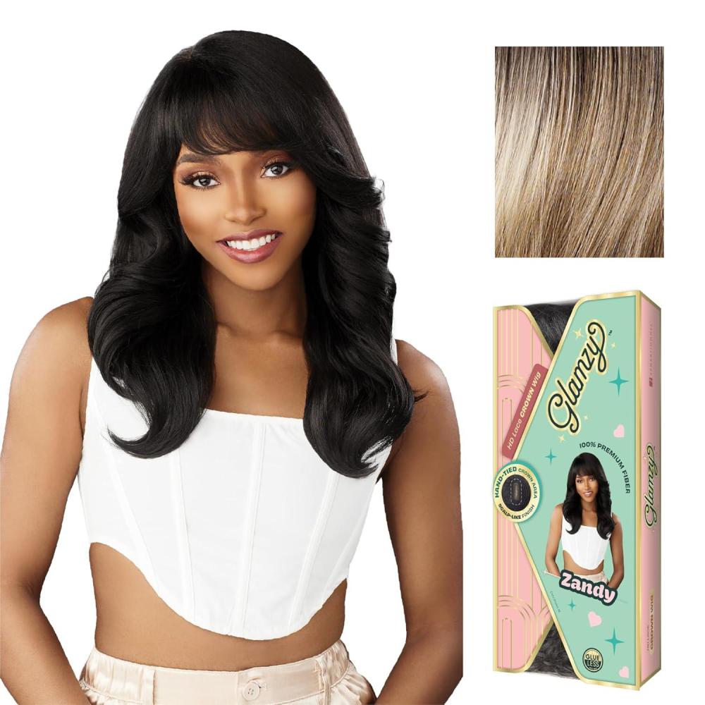 imageSensationnel Glamzy Lace Crown Wig Zandy Glueless Hand Tied CrownArea Synthetic Hair 1 JETBLACKBALAYAGEASHBLONDE