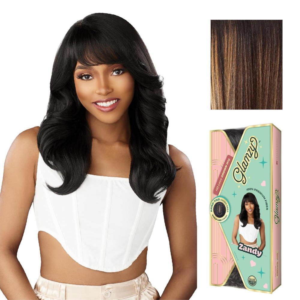 imageSensationnel Glamzy Lace Crown Wig Zandy Glueless Hand Tied CrownArea Synthetic Hair 1 JETBLACKBALAYAGESUNKISSED