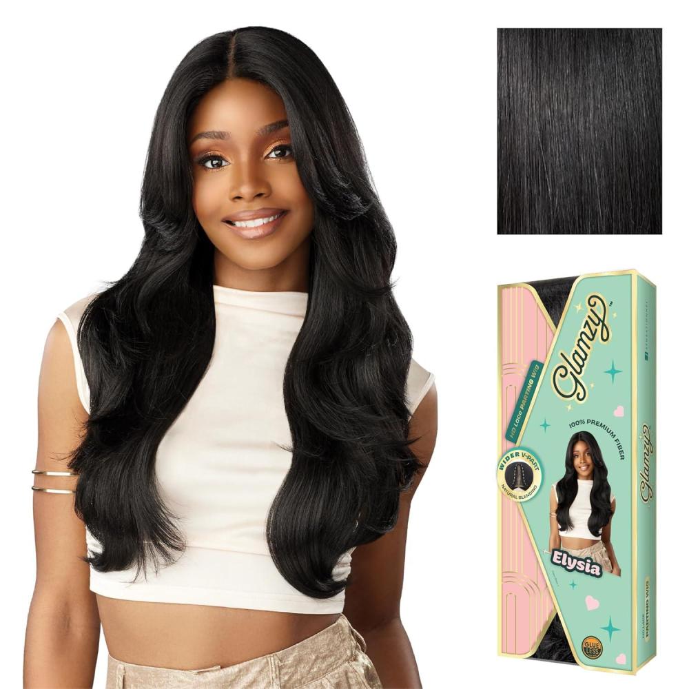 imageSensationnel Glamzy Lace Part Wigs Elysia Glueless Hand Tied Wider V Parting Synthetic Hair 1 JETBLACK1 JETBLACK