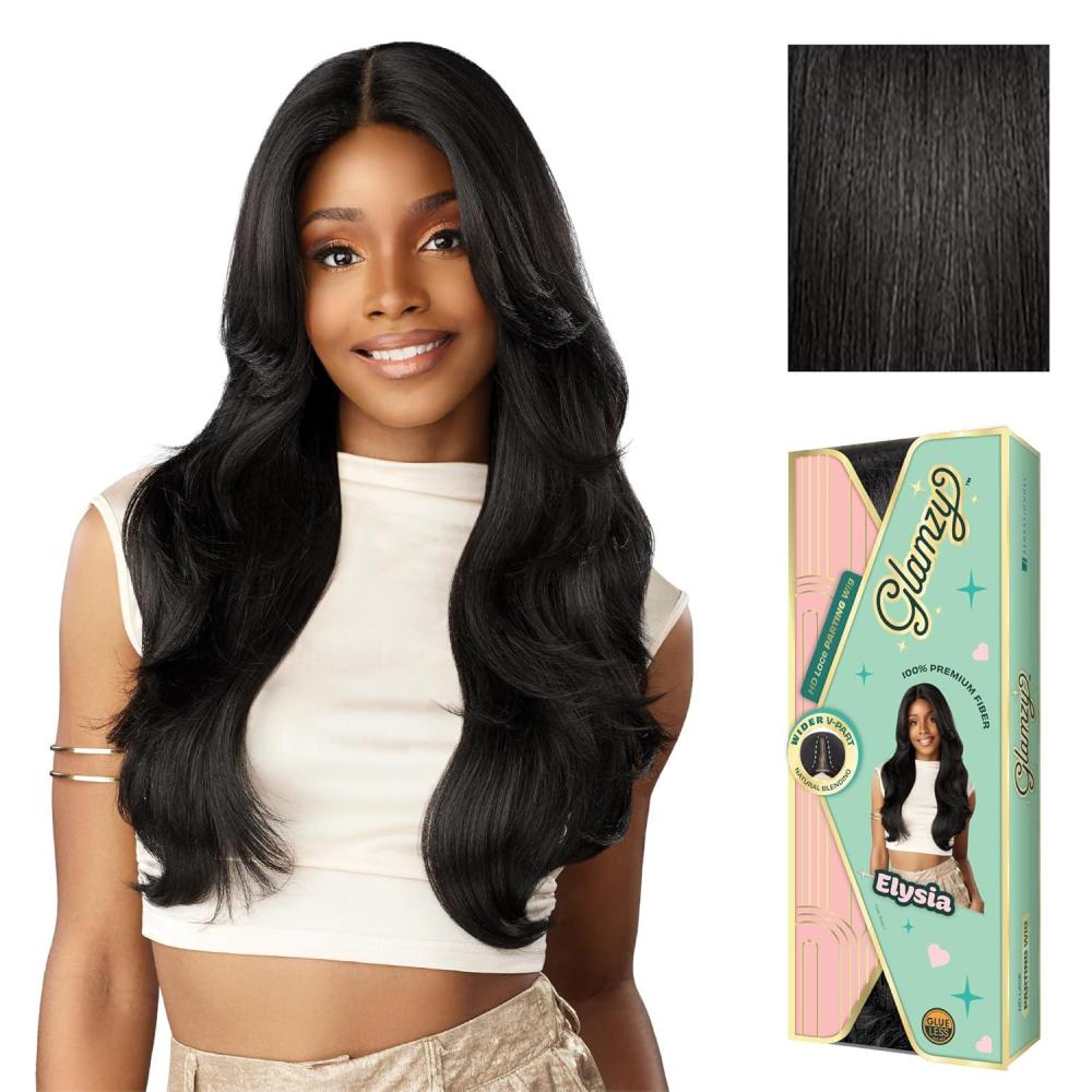 imageSensationnel Glamzy Lace Part Wigs Elysia Glueless Hand Tied Wider V Parting Synthetic Hair 1 JETBLACK1B OFFBLACK