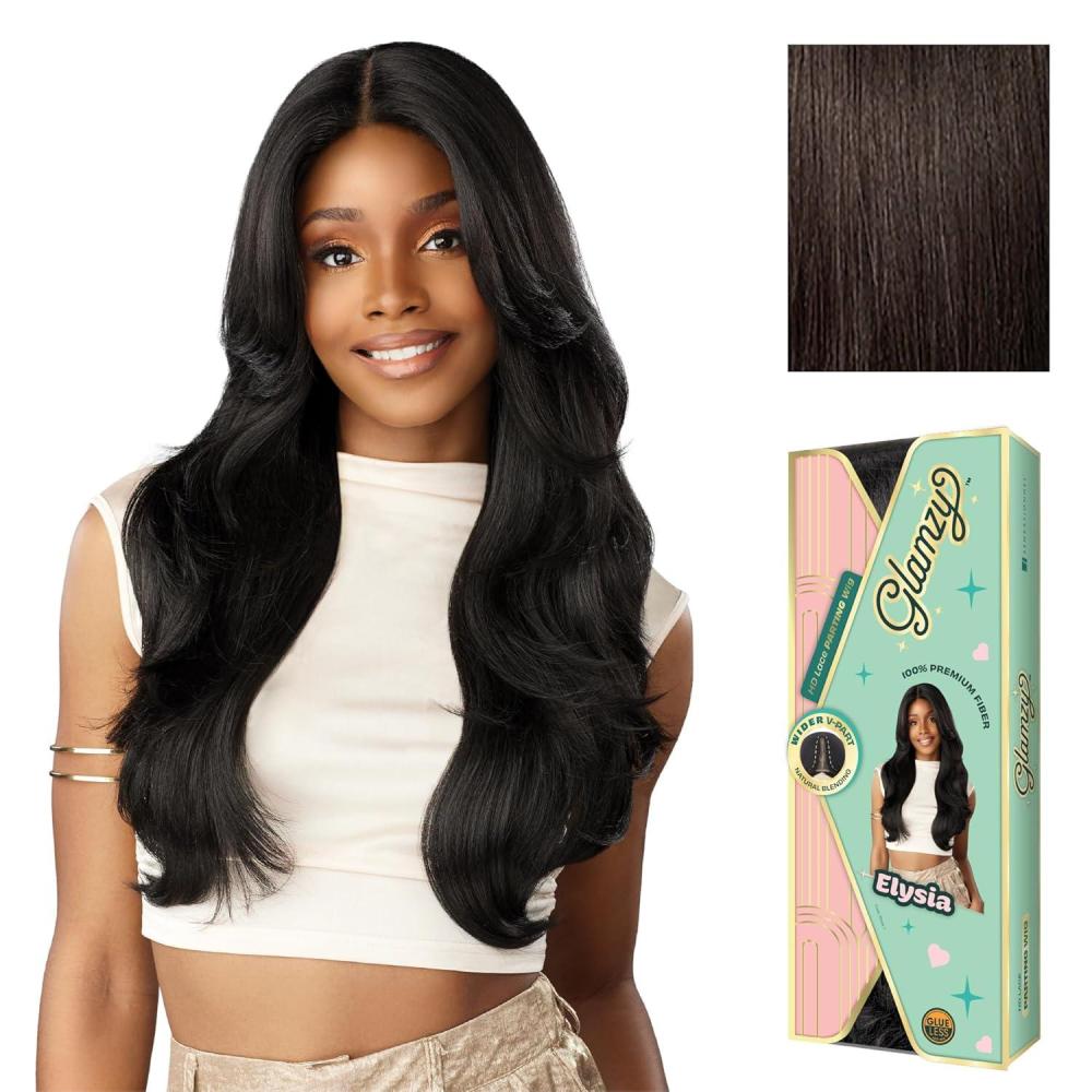 imageSensationnel Glamzy Lace Part Wigs  Elysia Glueless Hand Tied Wider V Parting Synthetic Hair 1 JETBLACK2 DARKBROWN