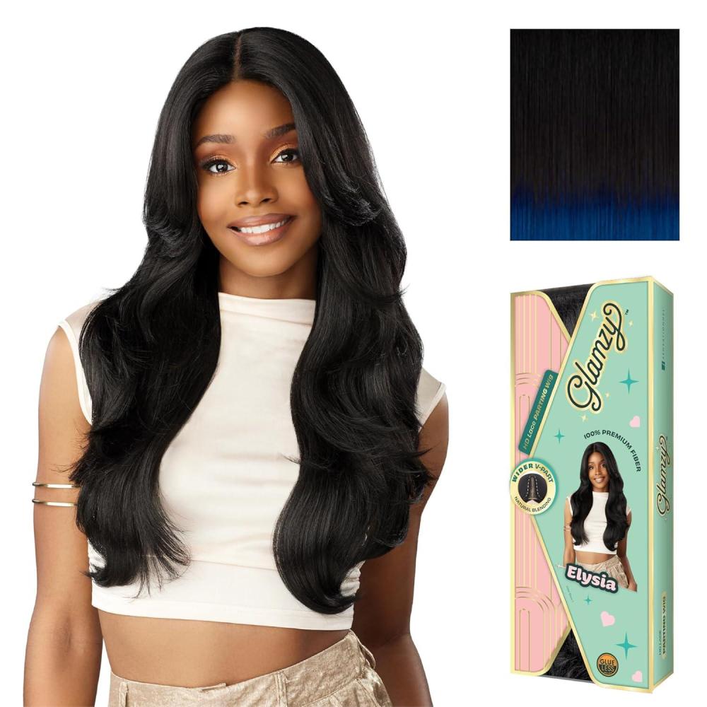 imageSensationnel Glamzy Lace Part Wigs Elysia Glueless Hand Tied Wider V Parting Synthetic Hair 1 JETBLACKTDBLUE