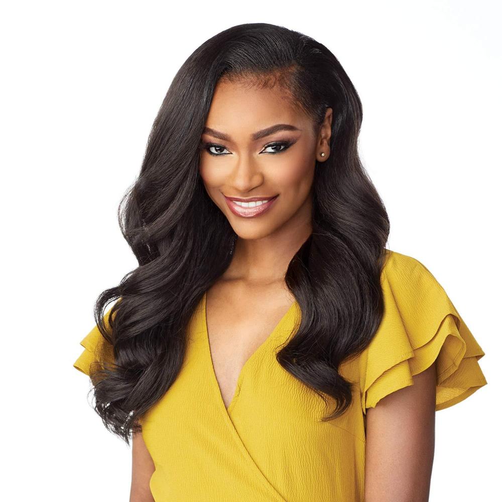 imageSensationnel Instant Weave Half Wig 4 Synthetic Blendwig Adjustable Drawstring for Seamless Hair Blending 1 JETBLACK2 DARKBROWN