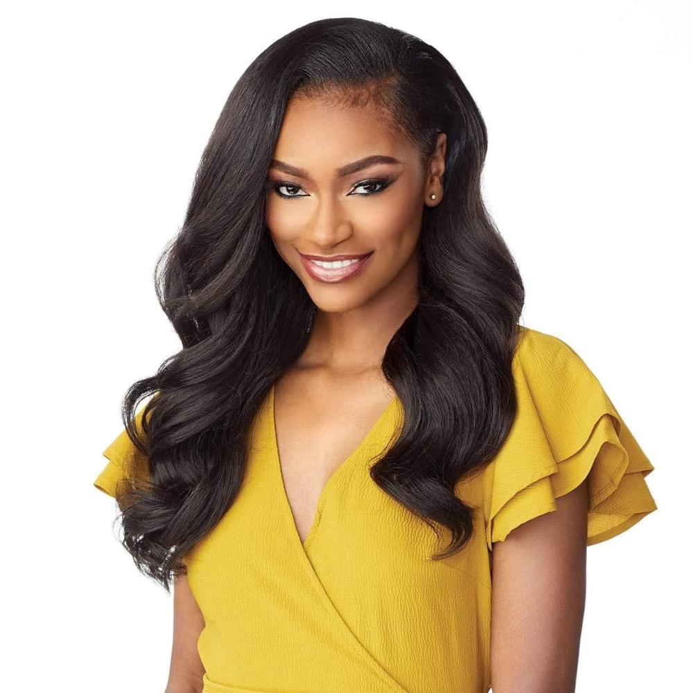 imageSensationnel Instant Weave Half Wig 4 Synthetic Blendwig Adjustable Drawstring for Seamless Hair Blending 1 JETBLACKT2BG