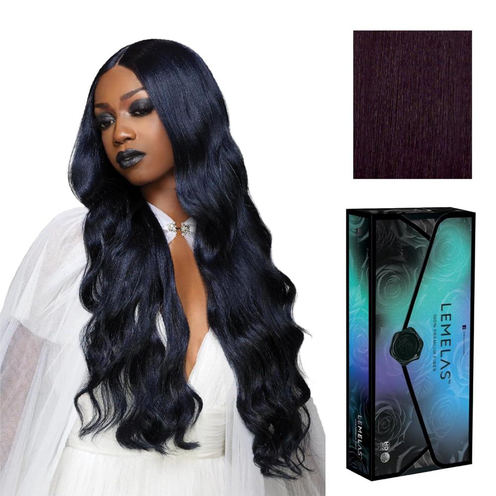 imageSensationnel Lemelas Lace Wig  Velora 5 Inch Deep Parting Glueless Ear to Ear Synthetic with Natural Density Preplucked Hairline ASTRALBLACKSHADOWPLUM