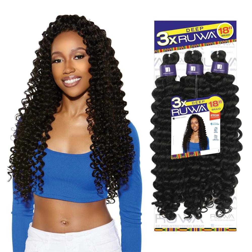 imageSensationnel Ruwa prestretched braiding hair 3x deep 18 inch water repellent kanekalon fast dry synthetic sports itch free 1 pack 1 JETBLACKSM1BBG