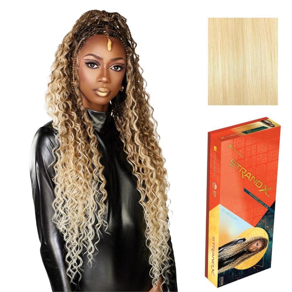 imageSensationnel Strand X Full Braided Lacewig Unit 1 Boho Braid Style Hand Tied Kanekalon HD Glueless Wig 1 JETBLACK613 BLONDE