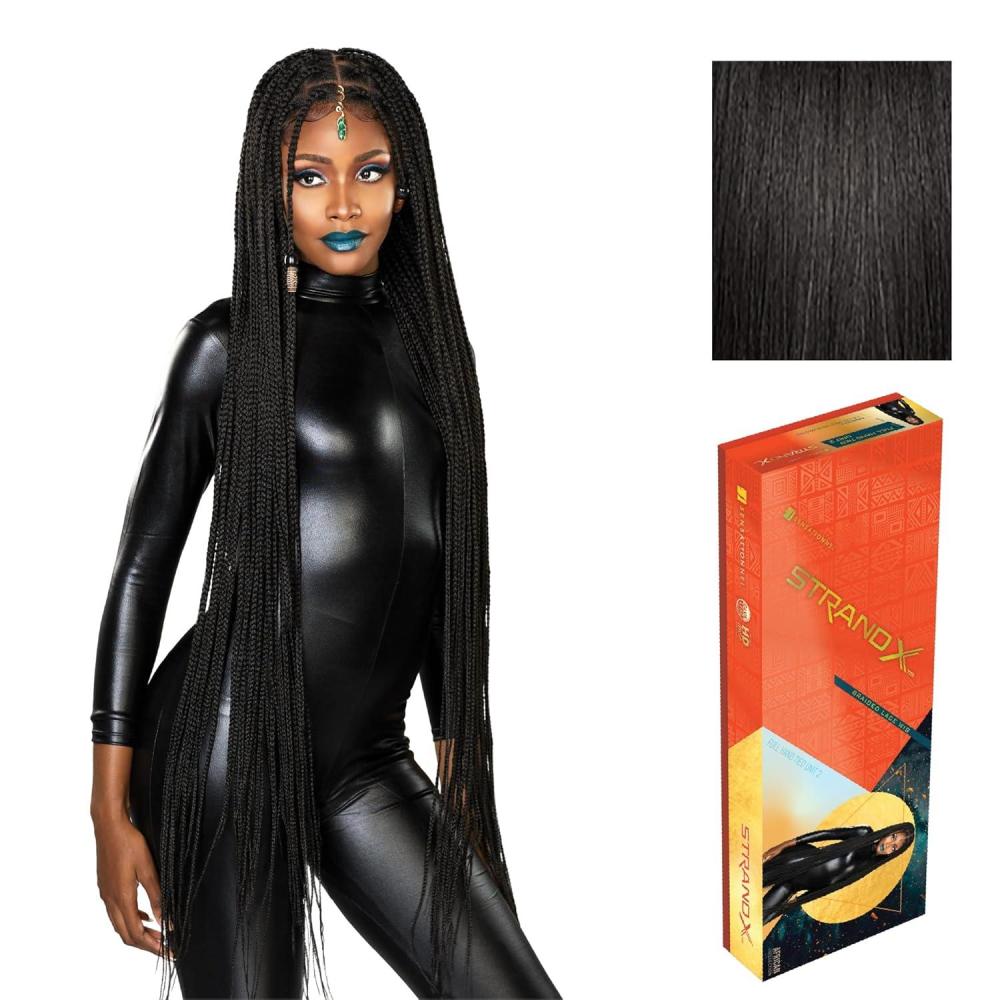 imageSensationnel Strand X Full Braided Lacewig Unit 2 Box Braid Style Hand Tied Kanekalon HD Glueless Wig 1 JETBLACK1B OFFBLACK