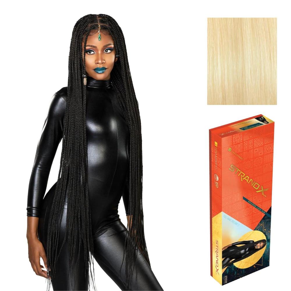 imageSensationnel Strand X Full Braided Lacewig Unit 2 Box Braid Style Hand Tied Kanekalon HD Glueless Wig 1 JETBLACK613 BLONDE