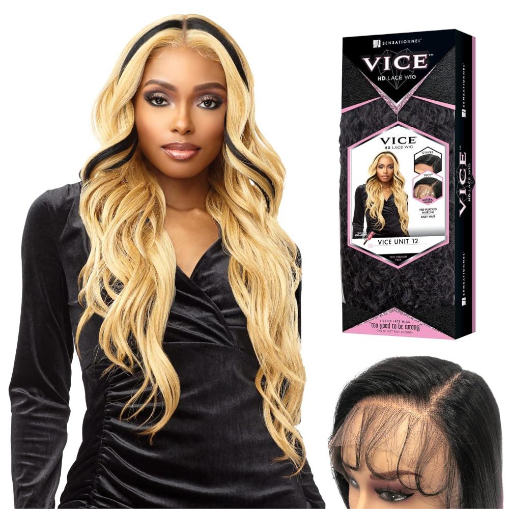 imageSensationnel Vice Lace Front Wigs Unit 12 5 Inch Deep Part Synthetic Preplucked Hairline HB1PINKT627613