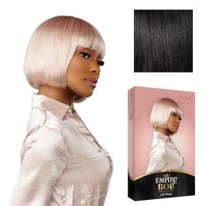 Sensationnel Empire Bob Humanhair Wig – Straight Cut Face Framing Mesh Cap for Comfort With Bangs (10 inch, 1 JETBLACK)(1 JETBLACK)