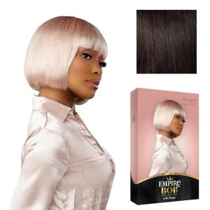 Sensationnel Empire Bob Humanhair Wig – Straight Cut Face Framing Mesh Cap for Comfort With Bangs (10 inch, 1 JETBLACK)(2 DARKBROWN)