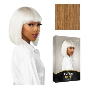 Sensationnel Empire Bob Humanhair Wig – Straight Cut Face Framing Mesh Cap for Comfort With Bangs (10 inch, 1 JETBLACK)(HONEYBLONDE)