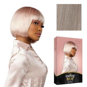 Sensationnel Empire Bob Humanhair Wig – Straight Cut Face Framing Mesh Cap for Comfort With Bangs (10 inch, 1 JETBLACK)(ICYSILVER)
