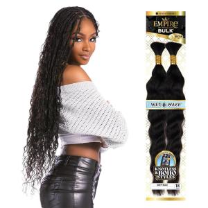 Sensationnel Empire Bulk Braiding – Wet and Wavy Deep Human Hair Braids for Knotless Boho Box or Curly Loose Wave Styles – 1 pack (18 inch, 1 JETBLACK)(S4/27)