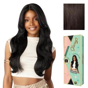 Sensationnel Glamzy Lace Part Wigs – Elysia Glueless Hand Tied Wider V Parting Synthetic Hair (1 JETBLACK)(2 DARKBROWN)