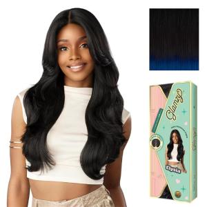 Sensationnel Glamzy Lace Part Wigs – Elysia Glueless Hand Tied Wider V Parting Synthetic Hair (1 JETBLACK)(TD/BLUE)