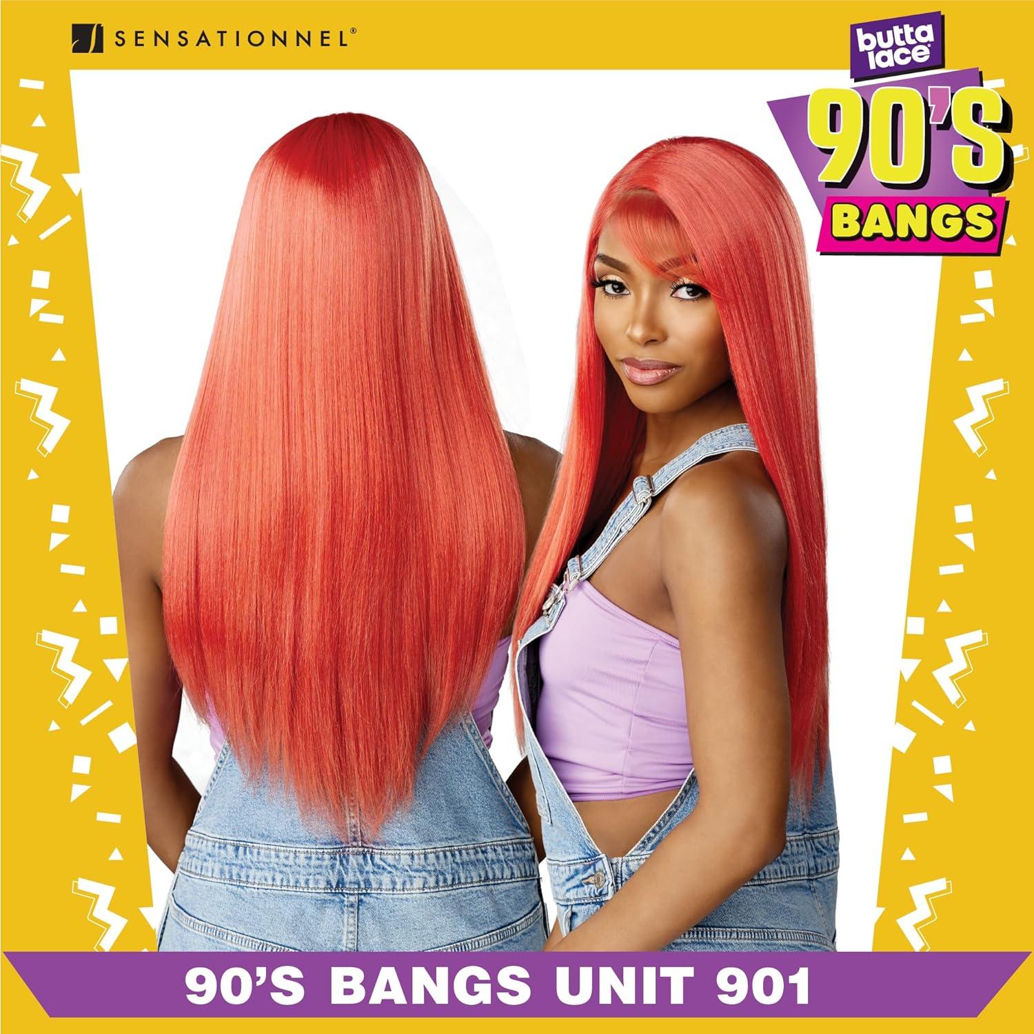 imageSensationnel Butta Lace 90Sbangs Wigs Unit 901 Glueless Wide Deep Part Synthetic Preplucked Hairline 1 JETBLACK2 DARKBROWN
