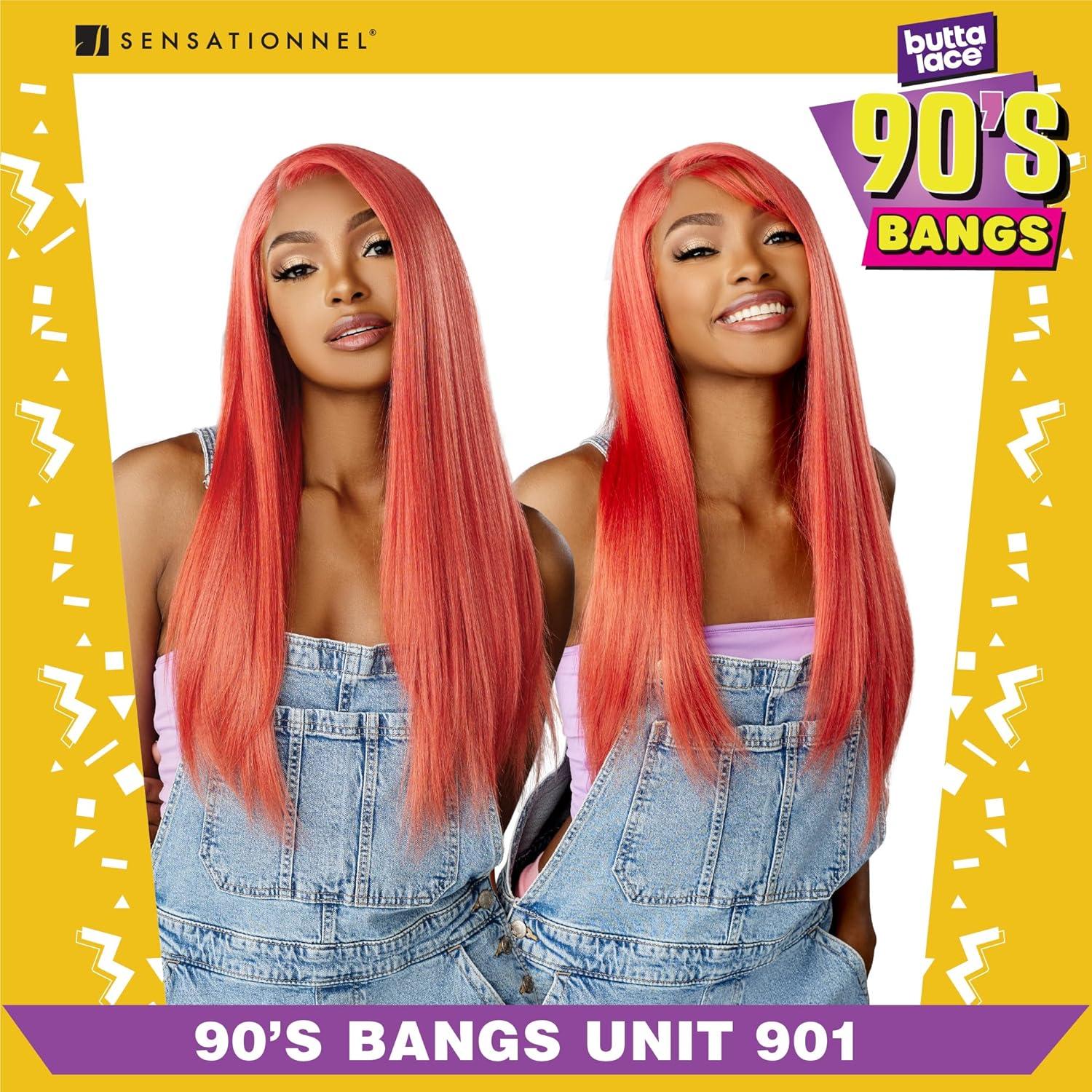 imageSensationnel Butta Lace 90Sbangs Wigs Unit 901 Glueless Wide Deep Part Synthetic Preplucked Hairline 1 JETBLACKLIGHTASHBROWN