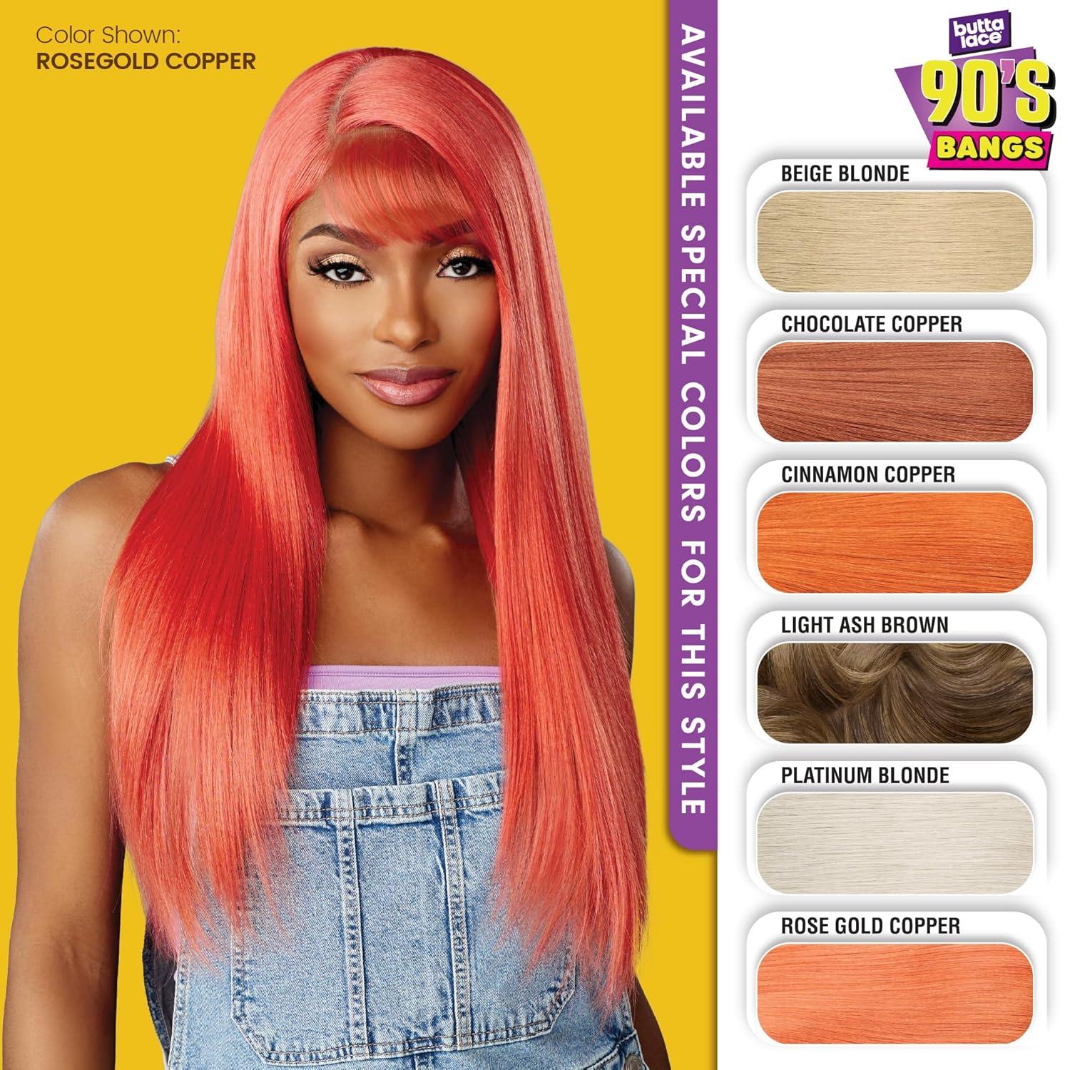 imageSensationnel Butta Lace 90Sbangs Wigs Unit 901 Glueless Wide Deep Part Synthetic Preplucked Hairline 1 JETBLACKROSEGOLDCOPPER