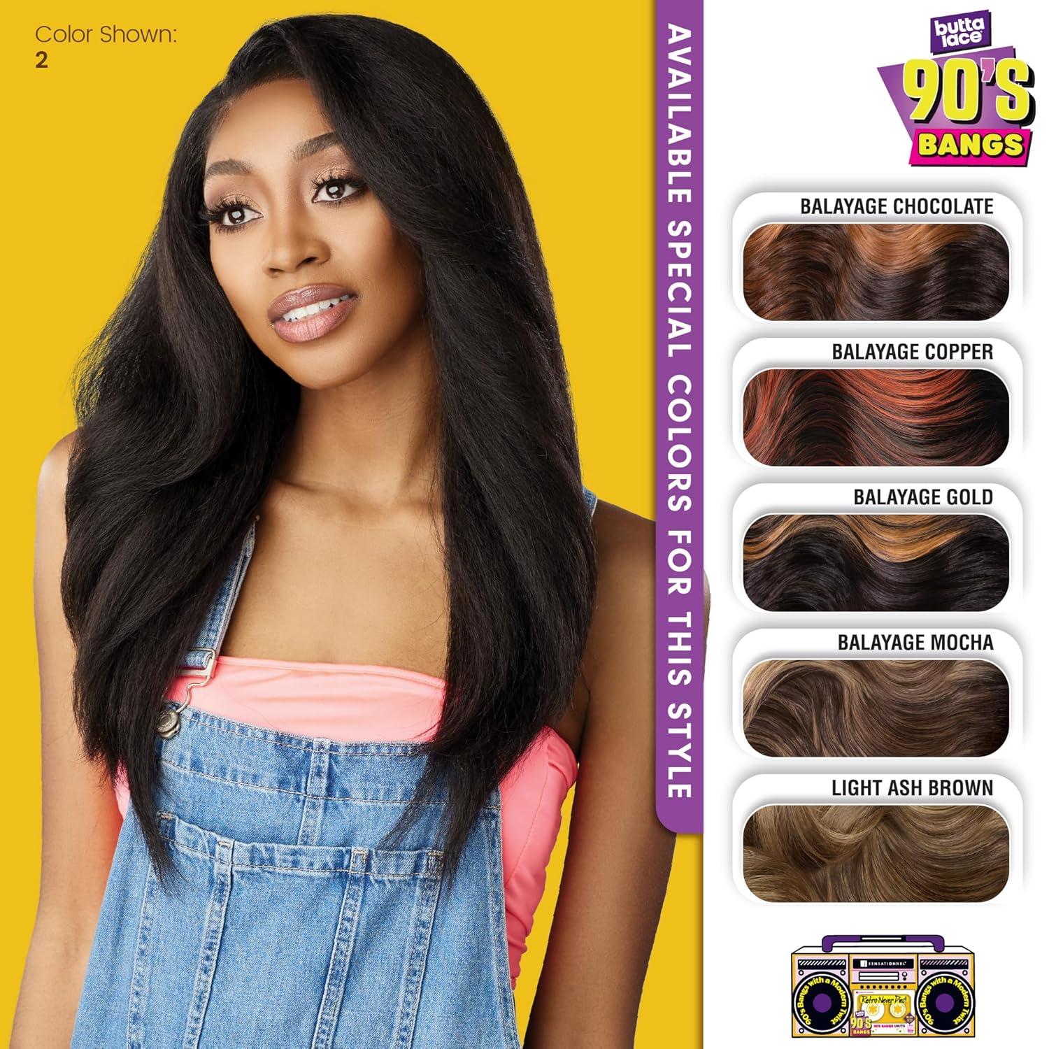 imageSensationnel Butta Lace 90Sbangs Wigs Unit 904 Glueless Wide Deep Part Synthetic Preplucked Hairline 1 JETBLACKBALAYAGEGOLD