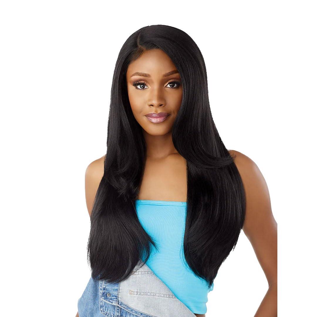 imageSensationnel Butta Lace 90Sbangs Wigs Unit 912 Glueless Wide Deep Part Synthetic Preplucked Hairline 1 JETBLACKLIGHTASHBROWN