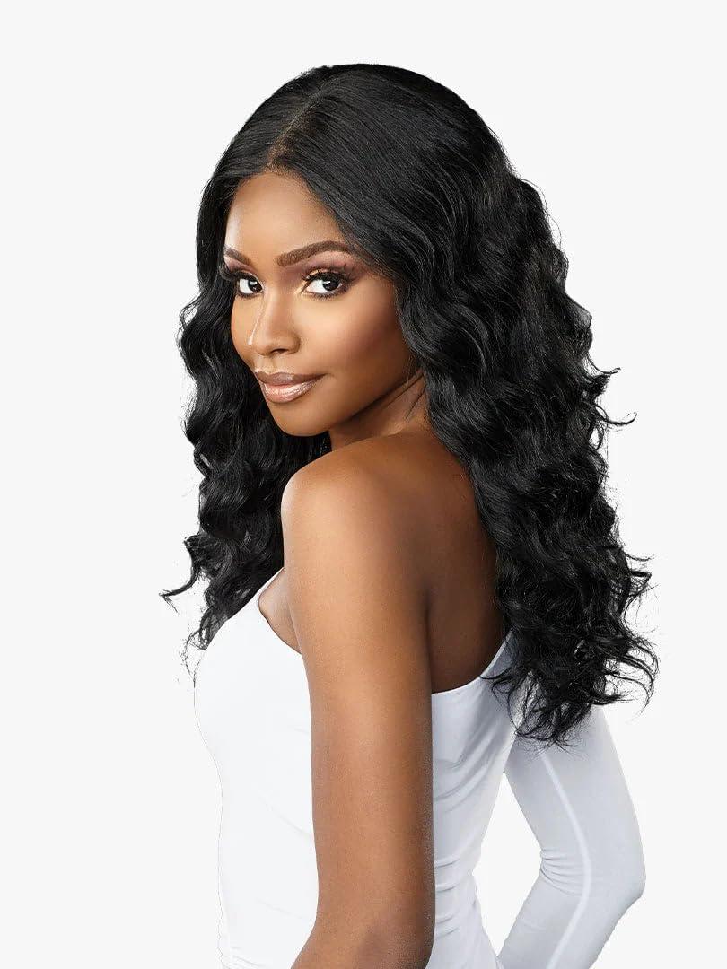 imageSensationnel Butta Lace Hhm Wigs Deep Wave 20 Inch Human Hair Blend Extra Wide 5 Inch Parting Preplucked Hairline Glueless Lacefront BALAYAGECARAMELBALAYAGEHAZELNUT