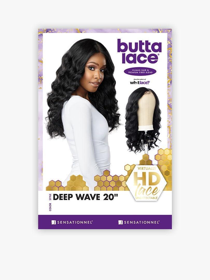 imageSensationnel Butta Lace Hhm Wigs Deep Wave 20 Inch Human Hair Blend Extra Wide 5 Inch Parting Preplucked Hairline Glueless Lacefront BALAYAGECARAMELMPWINE