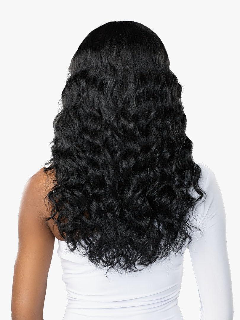 imageSensationnel Butta Lace Hhm Wigs Deep Wave 20 Inch Human Hair Blend Extra Wide 5 Inch Parting Preplucked Hairline Glueless Lacefront BALAYAGECARAMELMPWINE