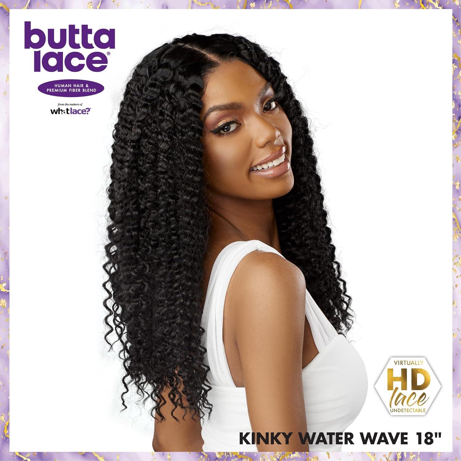 imageSensationnel Butta Lace Hhm Wigs Kinky Water Wave 18 Inch Human Hair Blend Extra Wide 5 Inch Parting Preplucked Hairline Glueless Lacefront 1 JETBLACKBALAYAGESUNKISSED