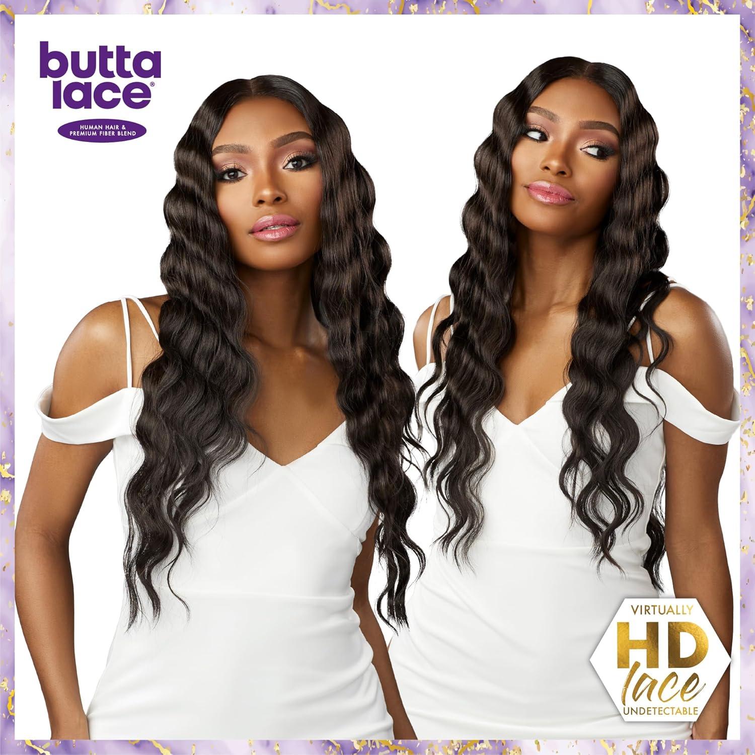 imageSensationnel Butta Lace Hhm Wigs Loose Crimp 28 Inch Human Hair Blend Extra Wide 5 Inch Parting Preplucked Hairline Glueless Lacefront BALAYAGEPLATINUMBALAYAGEPLATINUM