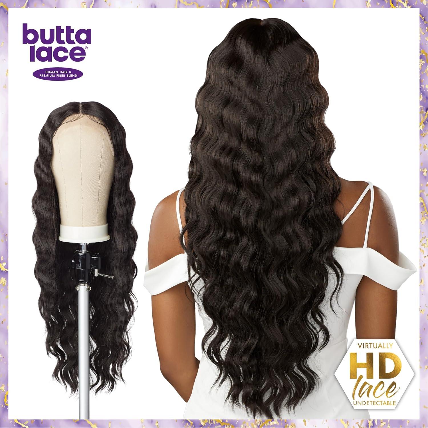 imageSensationnel Butta Lace Hhm Wigs Loose Crimp 28 Inch Human Hair Blend Extra Wide 5 Inch Parting Preplucked Hairline Glueless Lacefront BALAYAGEPLATINUMBALAYAGEPLATINUM