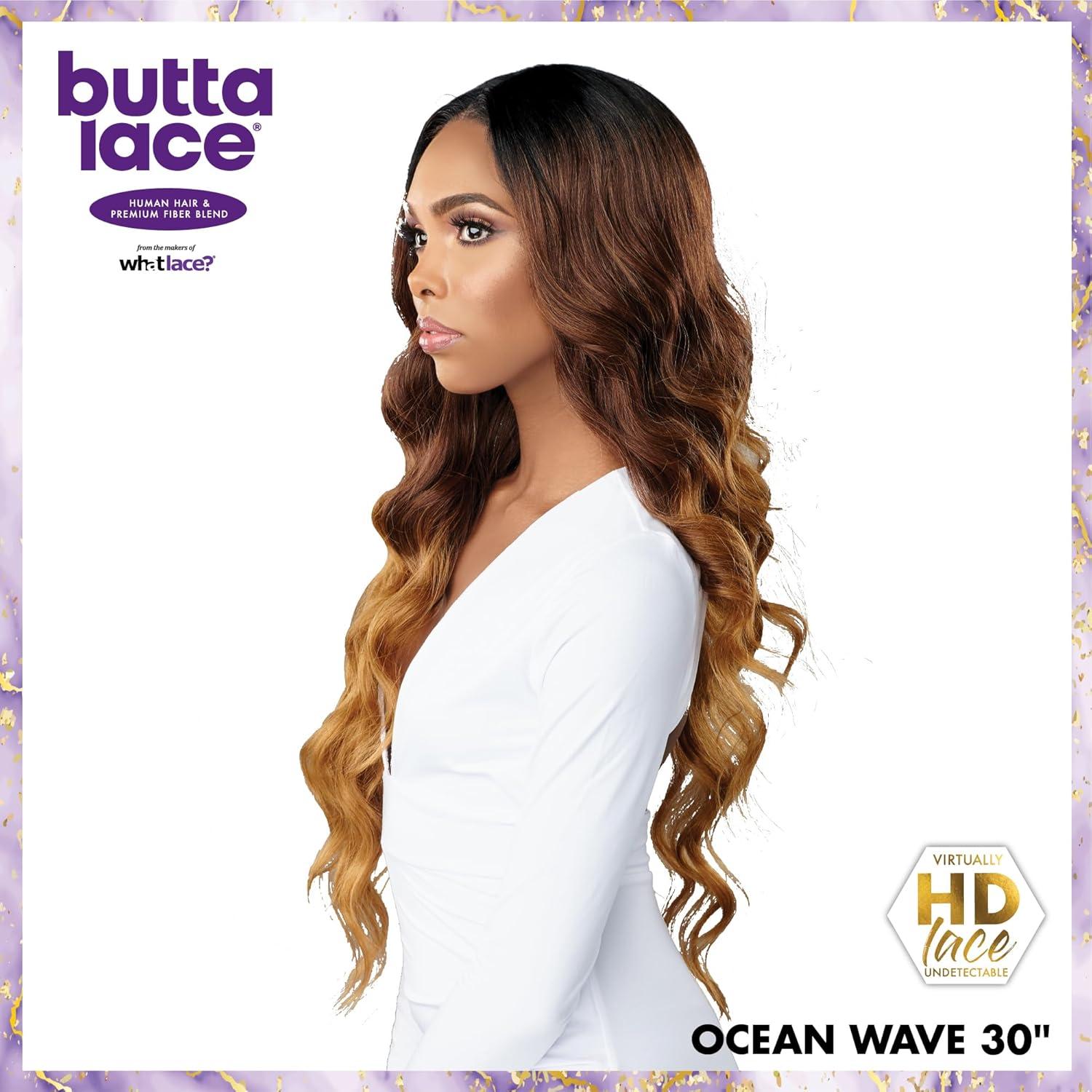 imageSensationnel Butta Lace Hhm Wigs Ocean Wave 30 Inch Human Hair Blend Extra Wide 5 Inch Parting Preplucked Hairline Glueless Lacefront BALAYAGECARAMELBALAYAGEGOLD