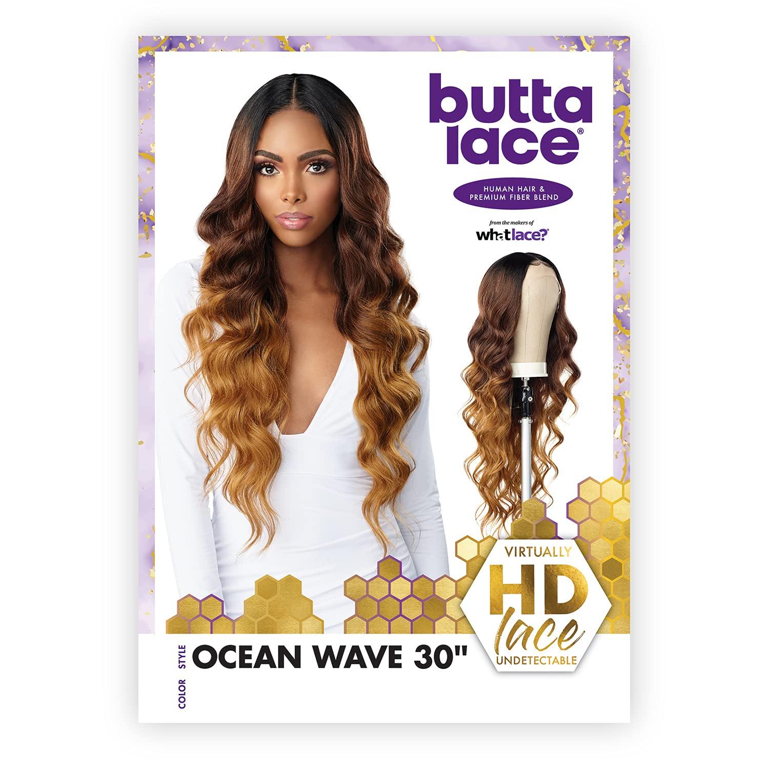 imageSensationnel Butta Lace Hhm Wigs Ocean Wave 30 Inch Human Hair Blend Extra Wide 5 Inch Parting Preplucked Hairline Glueless Lacefront BALAYAGECARAMELT4WINE