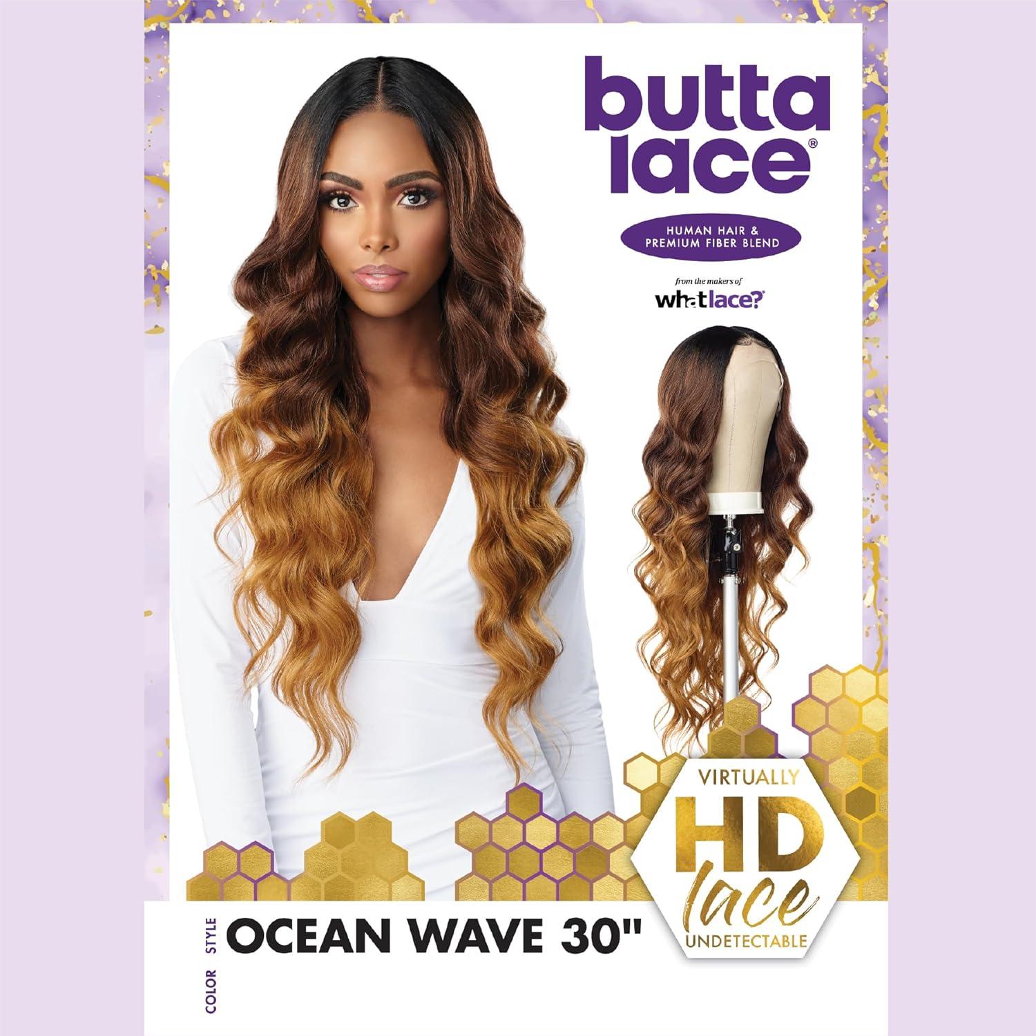 imageSensationnel Butta Lace Hhm Wigs Ocean Wave 30 Inch Human Hair Blend Extra Wide 5 Inch Parting Preplucked Hairline Glueless Lacefront BALAYAGECARAMELBALAYAGEHAZELNUT