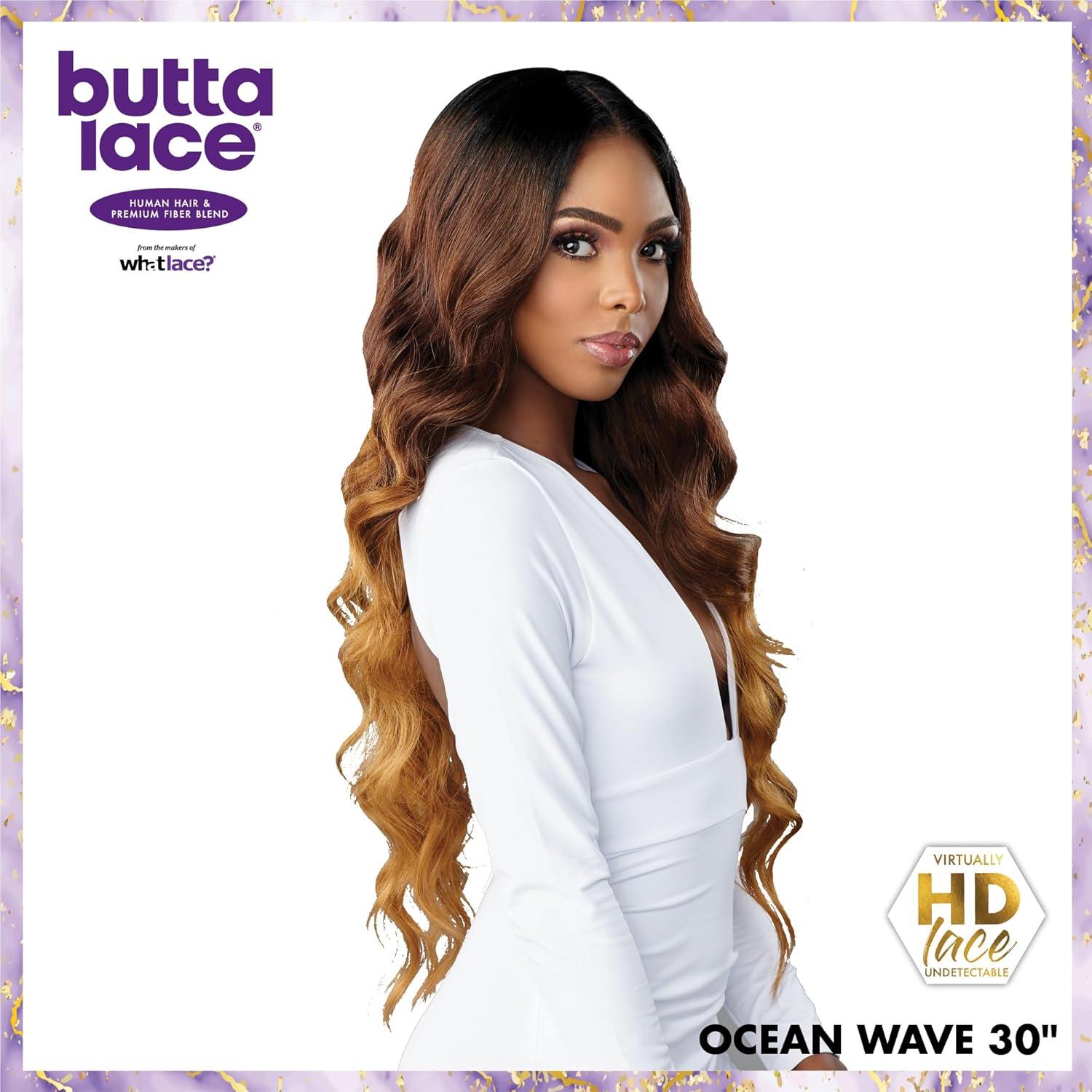 imageSensationnel Butta Lace Hhm Wigs Ocean Wave 30 Inch Human Hair Blend Extra Wide 5 Inch Parting Preplucked Hairline Glueless Lacefront BALAYAGECARAMELBALAYAGEHAZELNUT