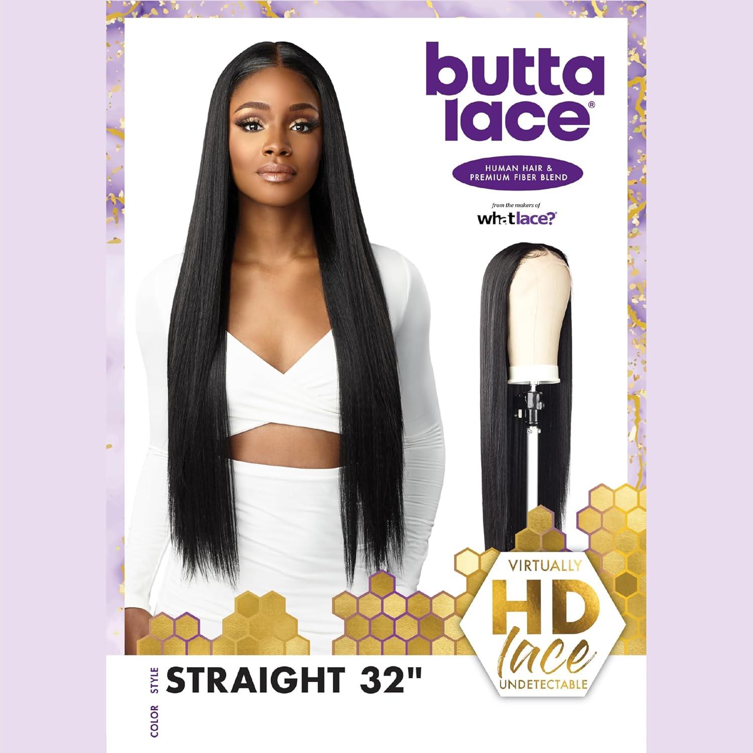 imageSensationnel Butta Lace Hhm Wigs Straight 32 Inch Human Hair Blend Extra Wide 5 Inch Parting Preplucked Hairline Glueless Lacefront 1 JETBLACK1 JETBLACK