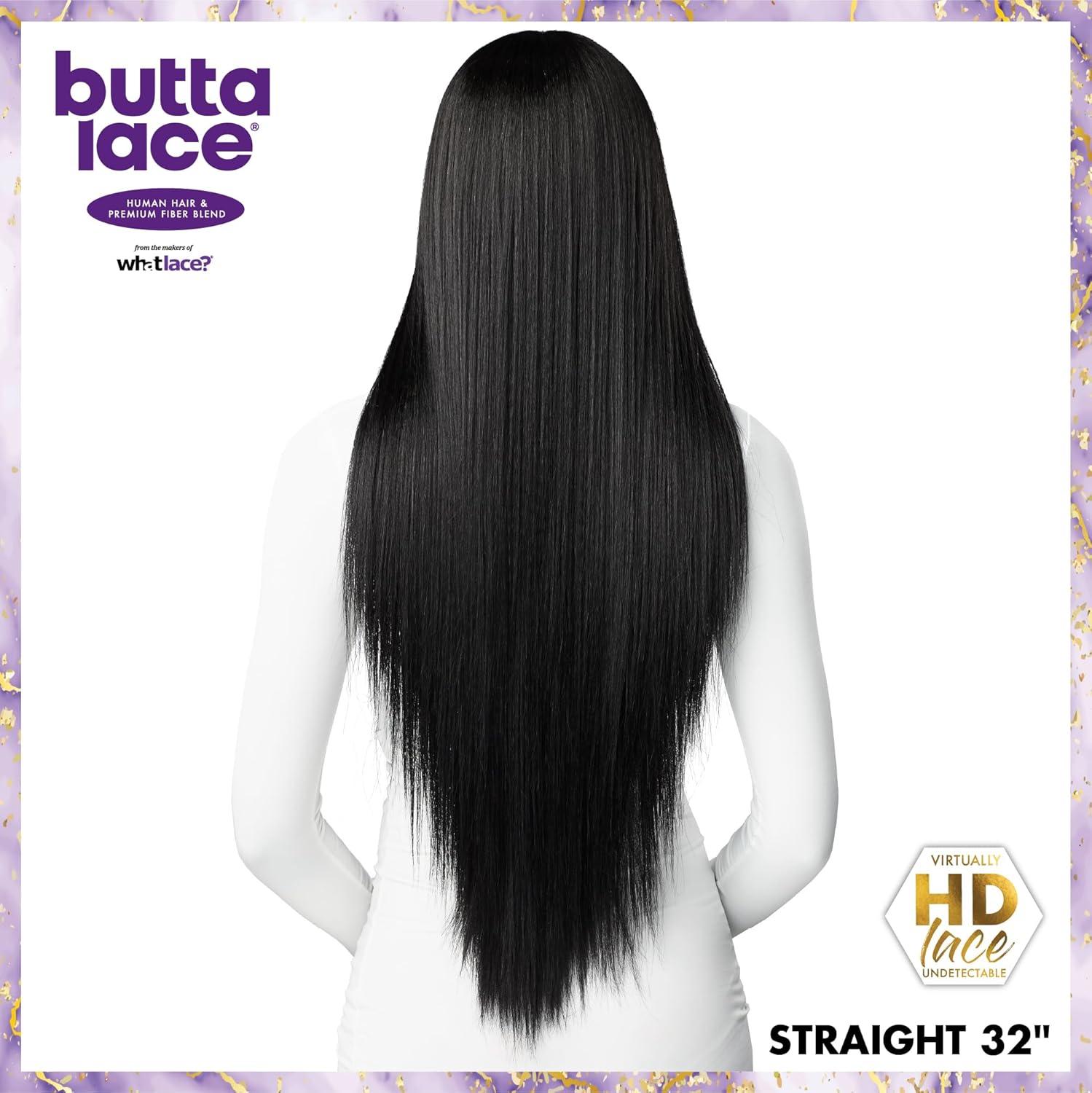 imageSensationnel Butta Lace Hhm Wigs Straight 32 Inch Human Hair Blend Extra Wide 5 Inch Parting Preplucked Hairline Glueless Lacefront 1 JETBLACK1B OFFBLACK