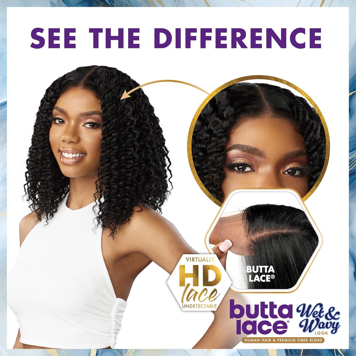 imageSensationnel Butta Lace Hhm Wigs Wet And Wavy Water Wave 12 Inch Human Hair Blend Extra Wide 5 Inch Parting Preplucked Hairline Glueless Lacefront 1 JETBLACKBALAYAGECHOCOLATE